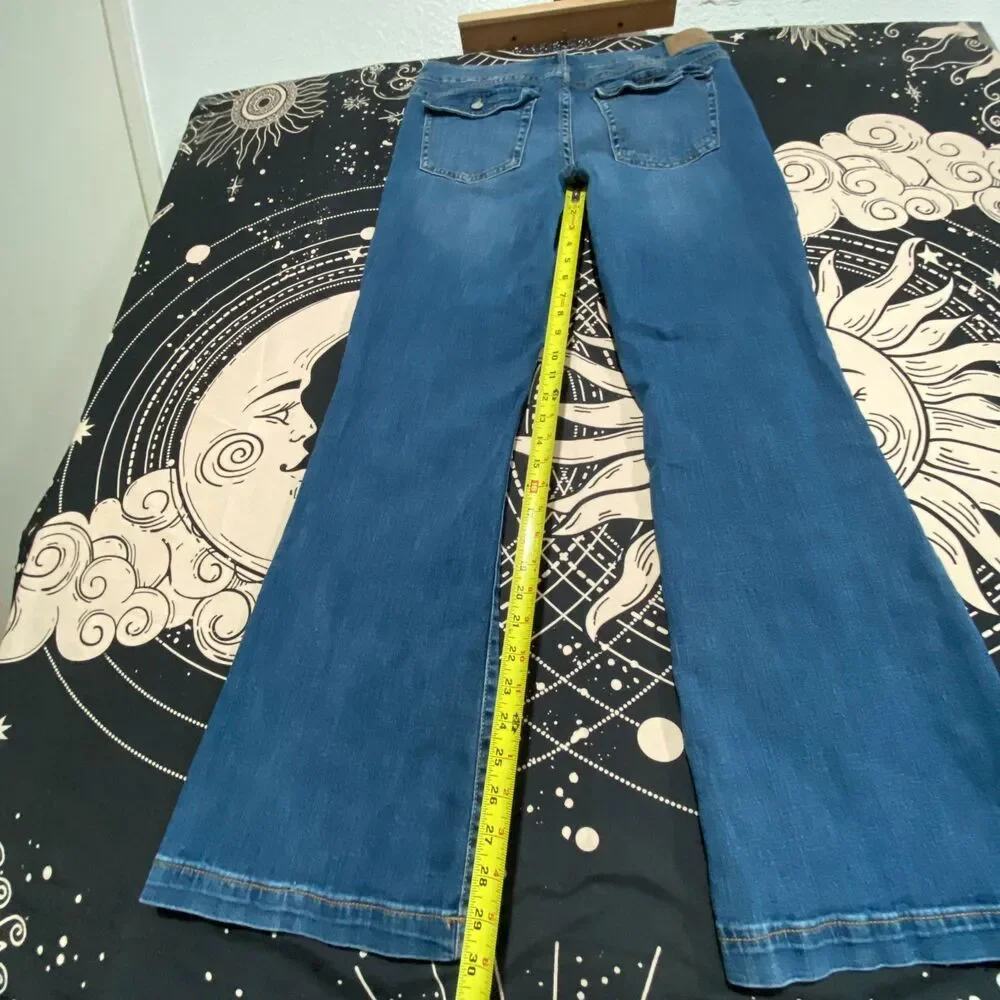 Aeropostale Flared Jeans Womens 14 Blue Cotton Denim Faded Whiskered Stretch